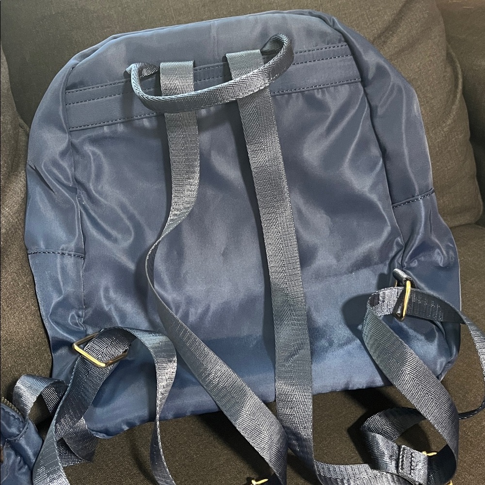 2 Piece Satin Navy Backpack and Crossbody with Gold Accents. - Picture 3 of 5